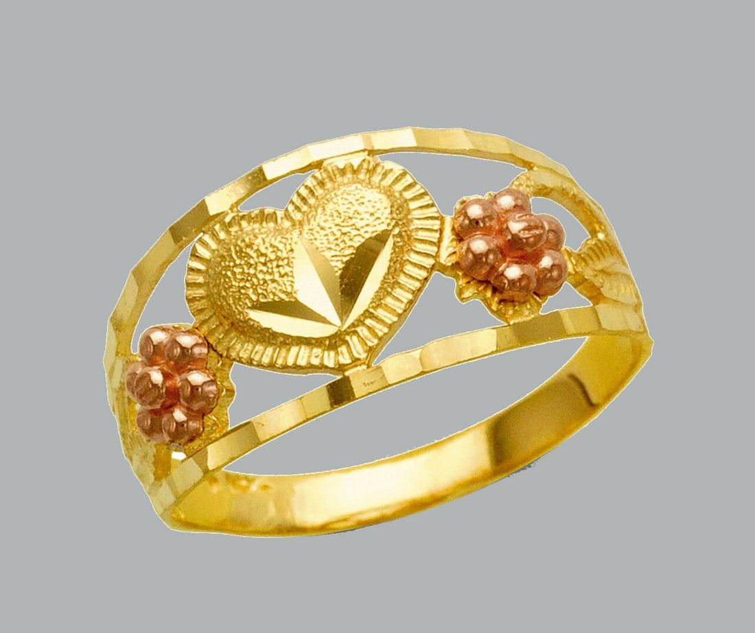 NEW 14K TWO TONE GOLD LADIES FANCY RING HEART (1 of 1)