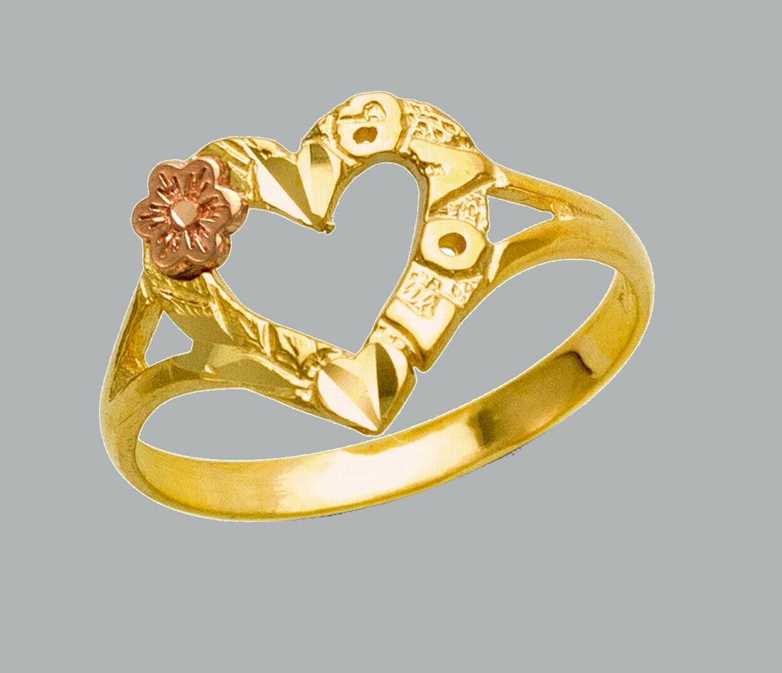 NEW 14K TWO TONE GOLD LADIES FANCY RING HEART LOVE (1 of 1)