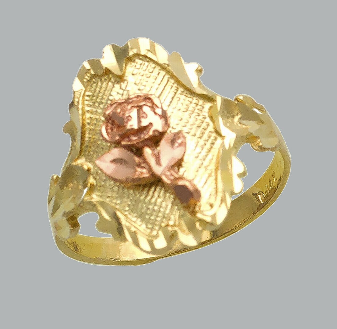 NEW 14K TWO TONE GOLD LADIES FANCY RING FLOWER ROSE (1 of 1)