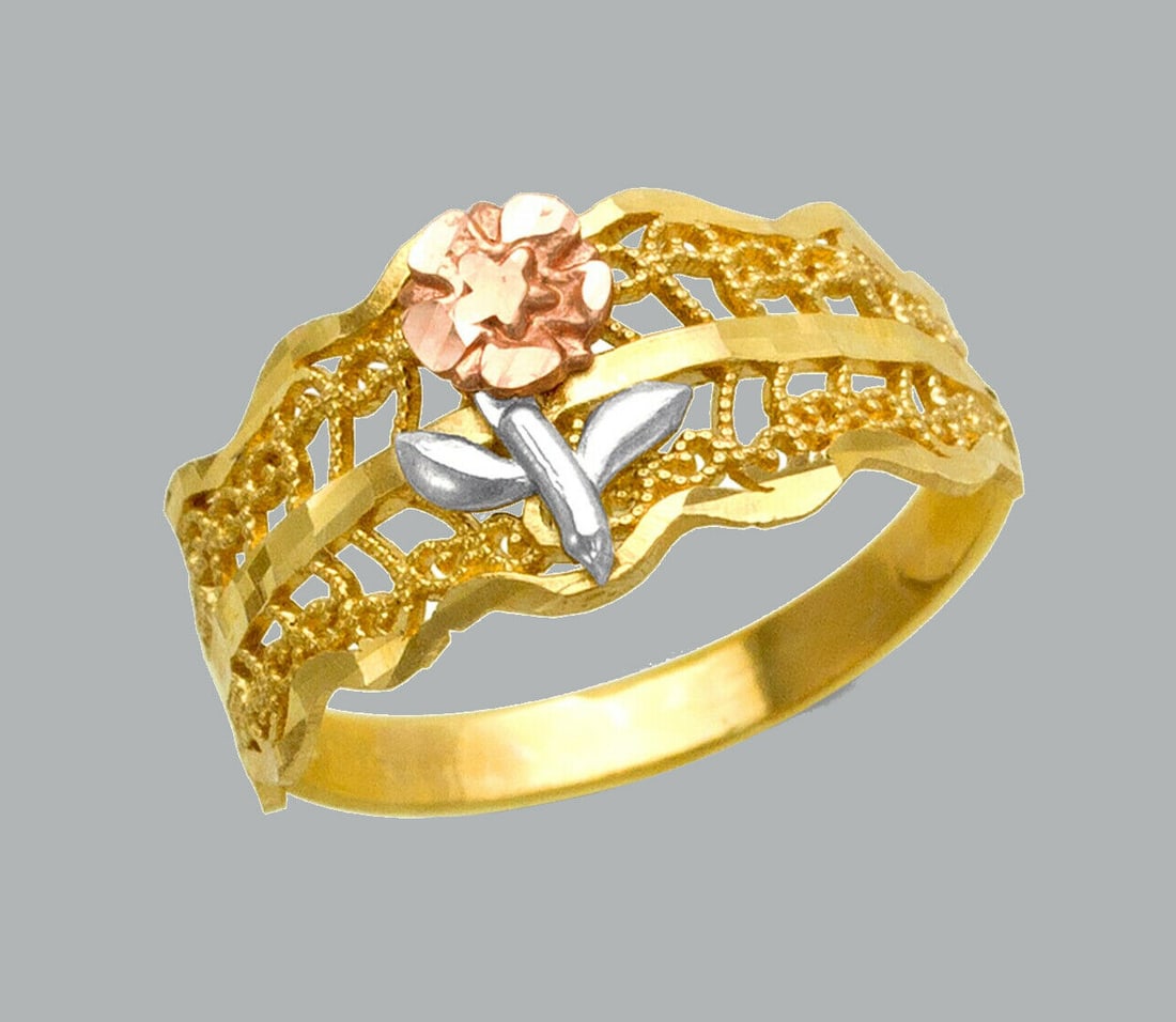 NEW 14K TRI COLOR GOLD LADIES FANCY RING FLOWER (1 of 1)