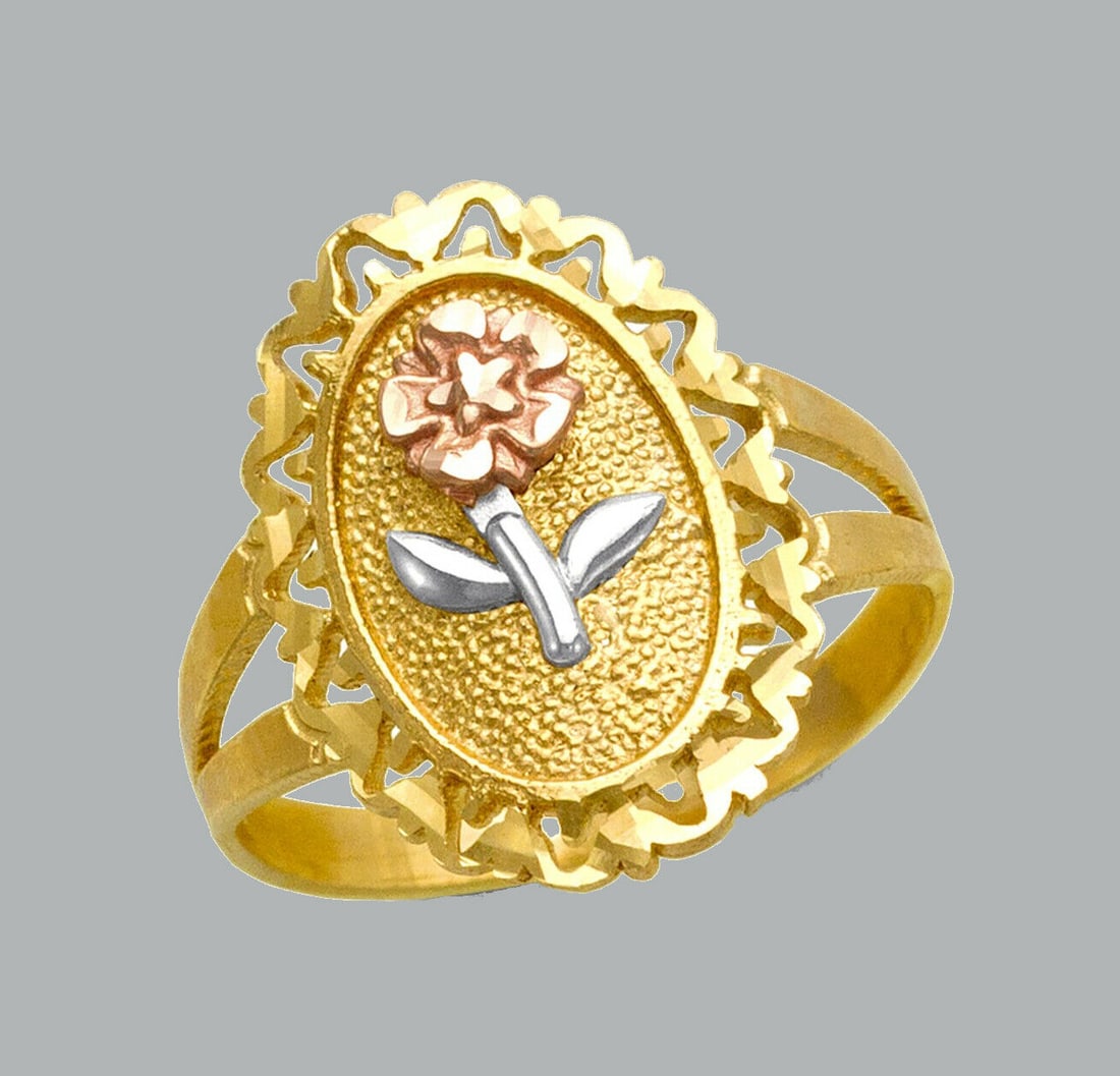 NEW 14K TRI COLOR GOLD LADIES FANCY RING FLOWER (1 of 1)