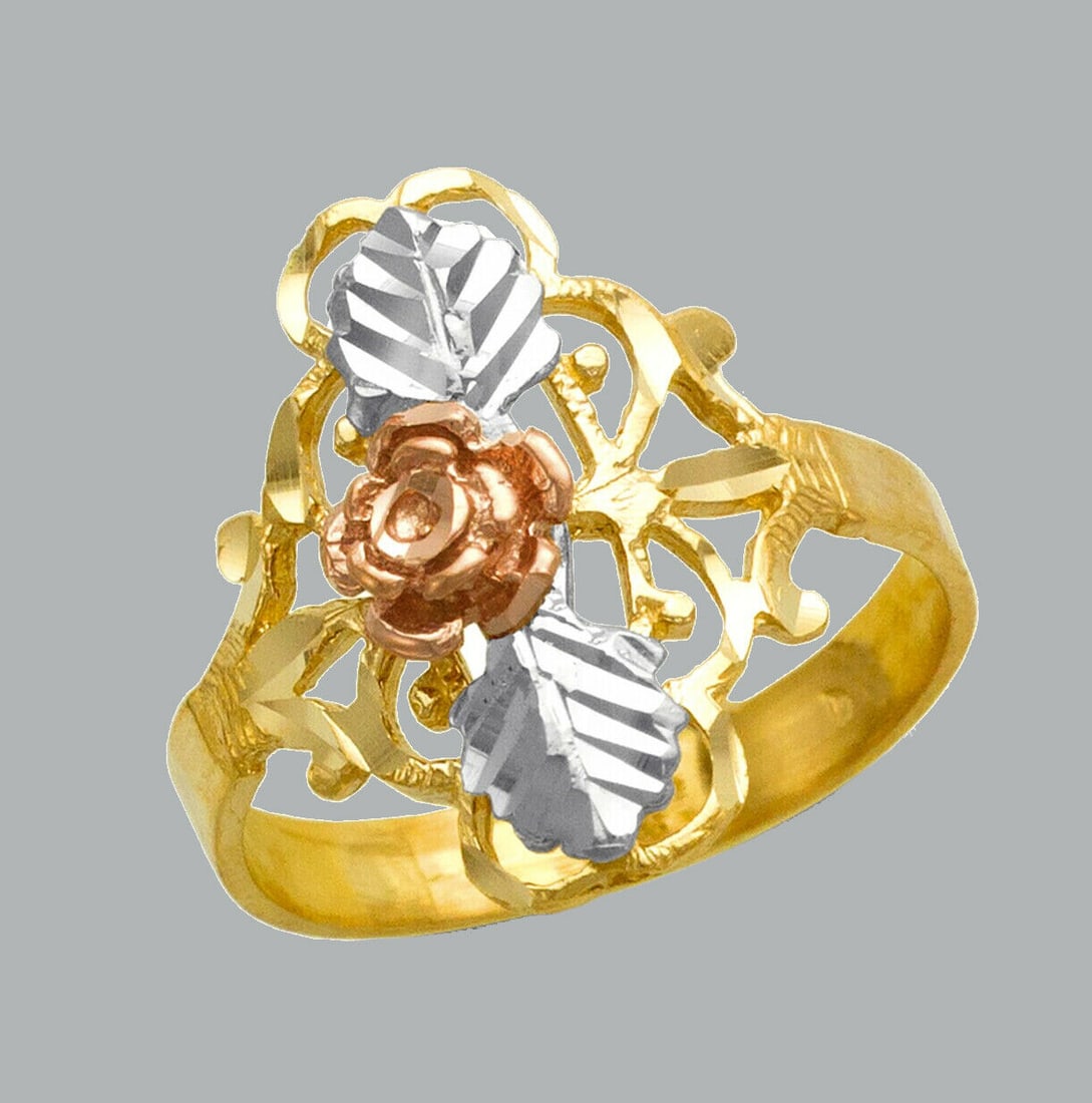 NEW 14K TRI COLOR GOLD LADIES FANCY RING FLOWER (1 of 1)