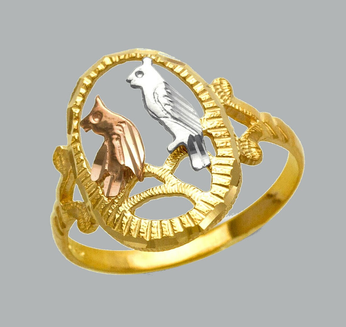 NEW 14K TRI COLOR GOLD LADIES FANCY RING OWLS (1 of 1)