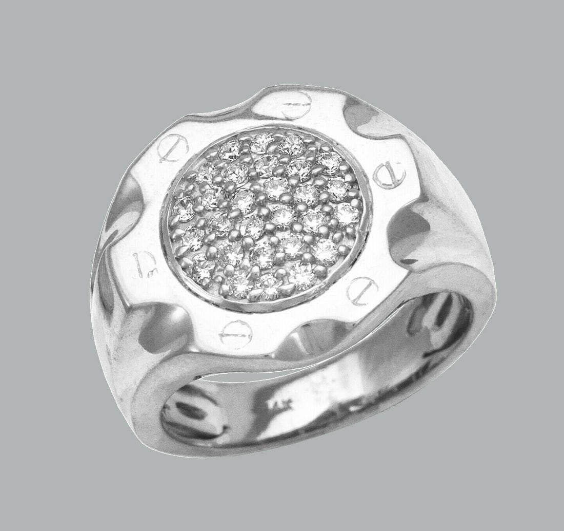 NEW 14K SOLID WHITE GOLD MENS CZ CLUSTER RING SIGNET (1 of 1)