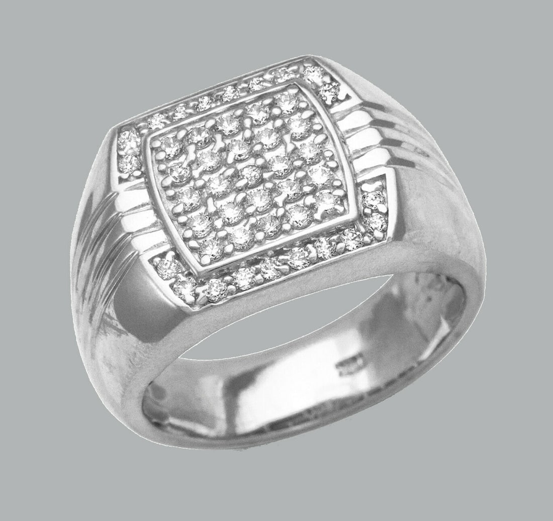 NEW 14K SOLID WHITE GOLD MENS CZ CLUSTER RING (1 of 1)