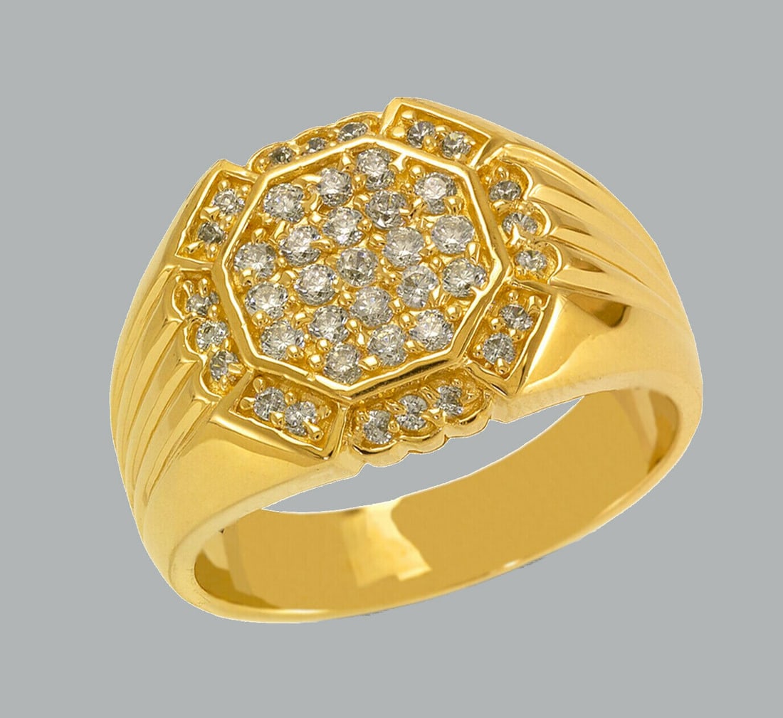 NEW 14K SOLID YELLOW GOLD MENS CZ CLUSTER RING (1 of 1)