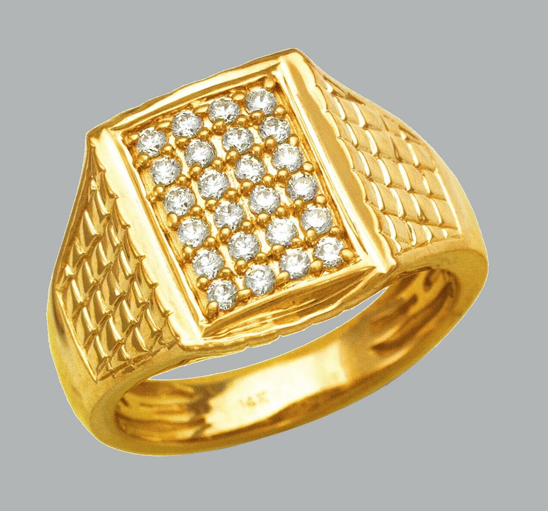 NEW 14K SOLID YELLOW GOLD MENS CZ CLUSTER RING (1 of 1)