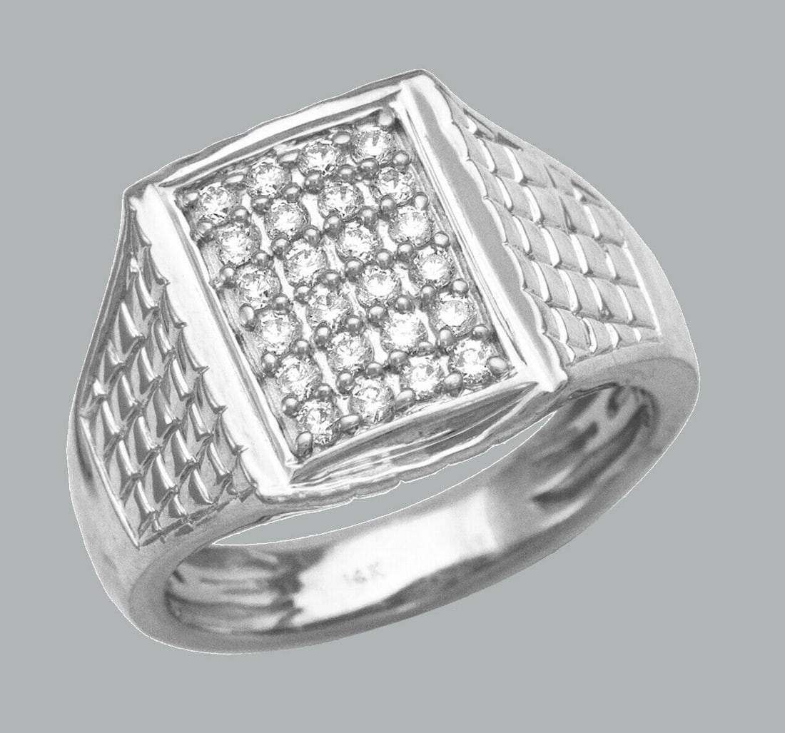 NEW 14K SOLID WHITE GOLD MENS CZ CLUSTER RING (1 of 1)