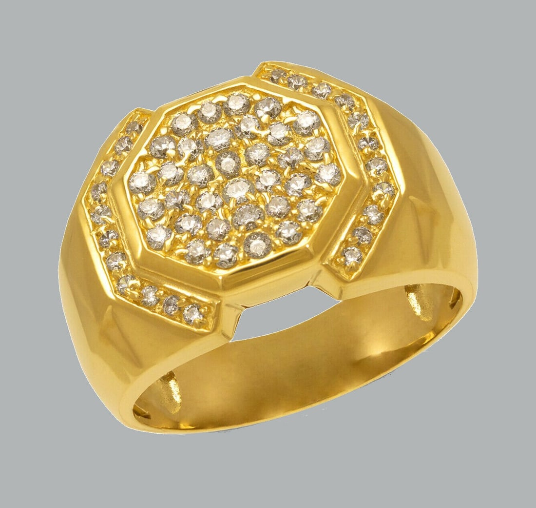NEW 14K SOLID YELLOW GOLD MENS CZ CLUSTER RING (1 of 1)