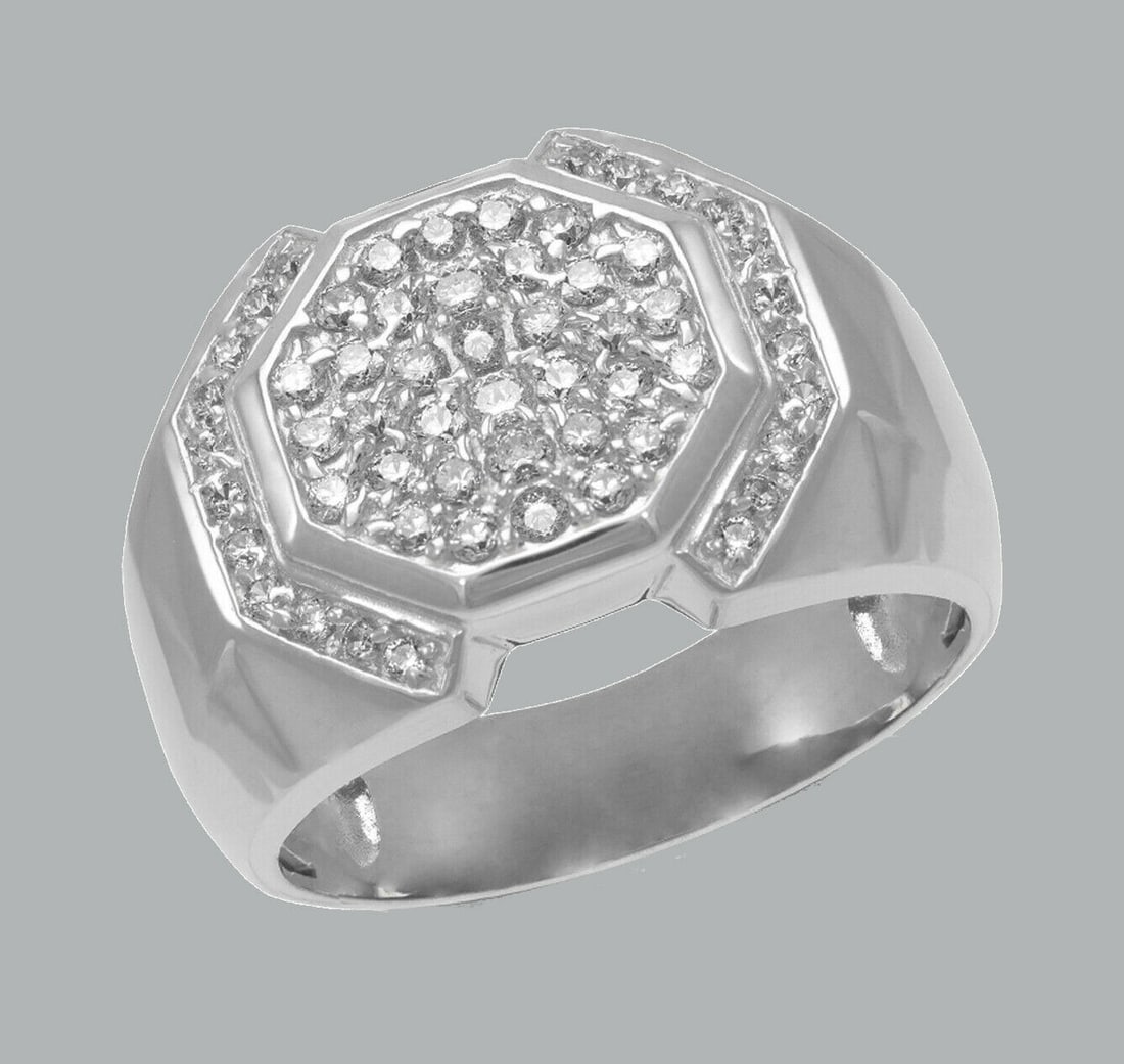 NEW 14K SOLID WHITE GOLD MENS CZ CLUSTER RING (1 of 1)