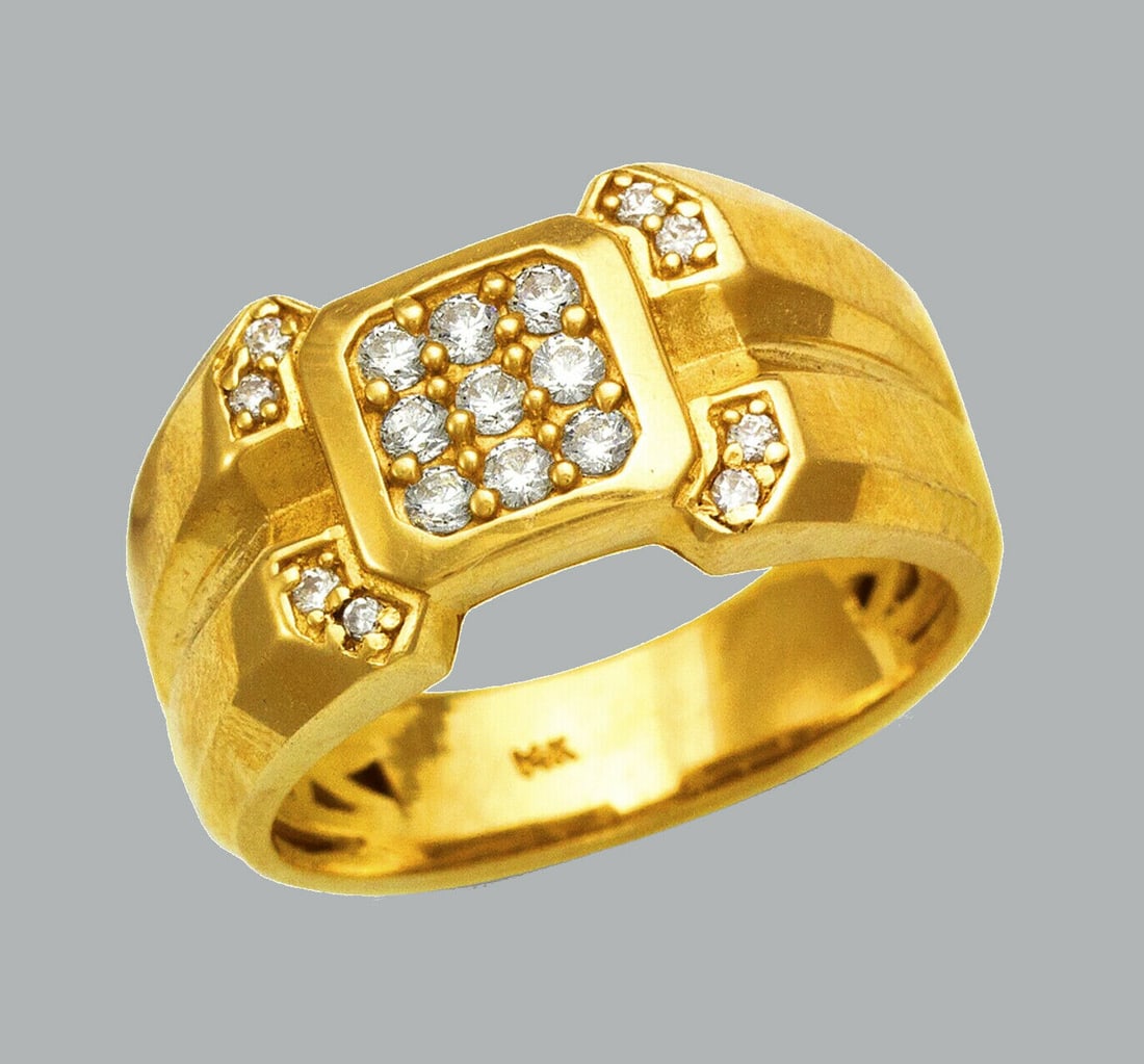 NEW 14K SOLID YELLOW GOLD MENS CZ CLUSTER RING (1 of 1)