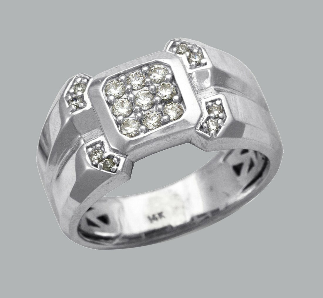NEW 14K SOLID WHITE GOLD MENS CZ CLUSTER RING (1 of 1)
