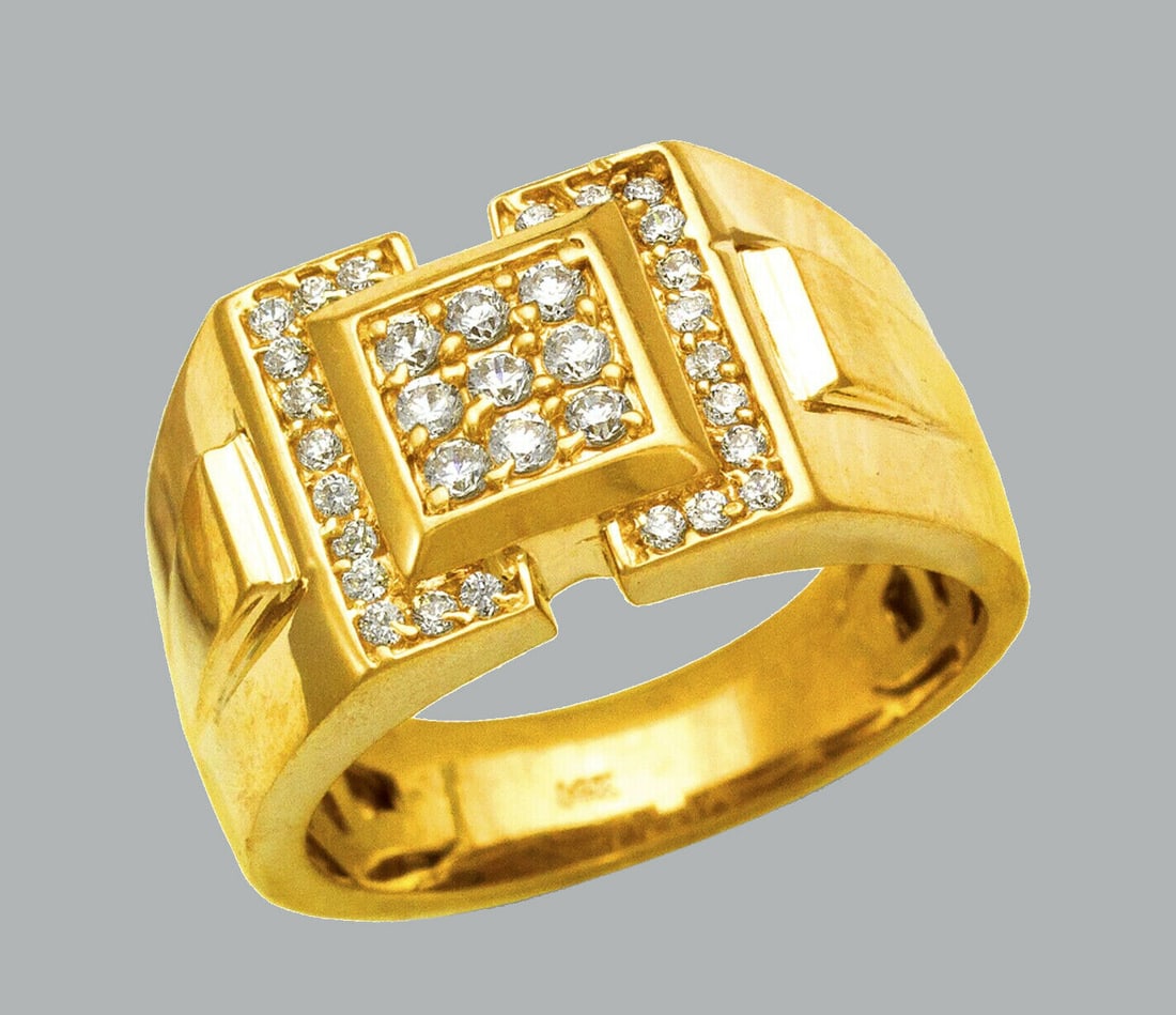 NEW 14K SOLID YELLOW GOLD MENS CZ CLUSTER RING (1 of 1)