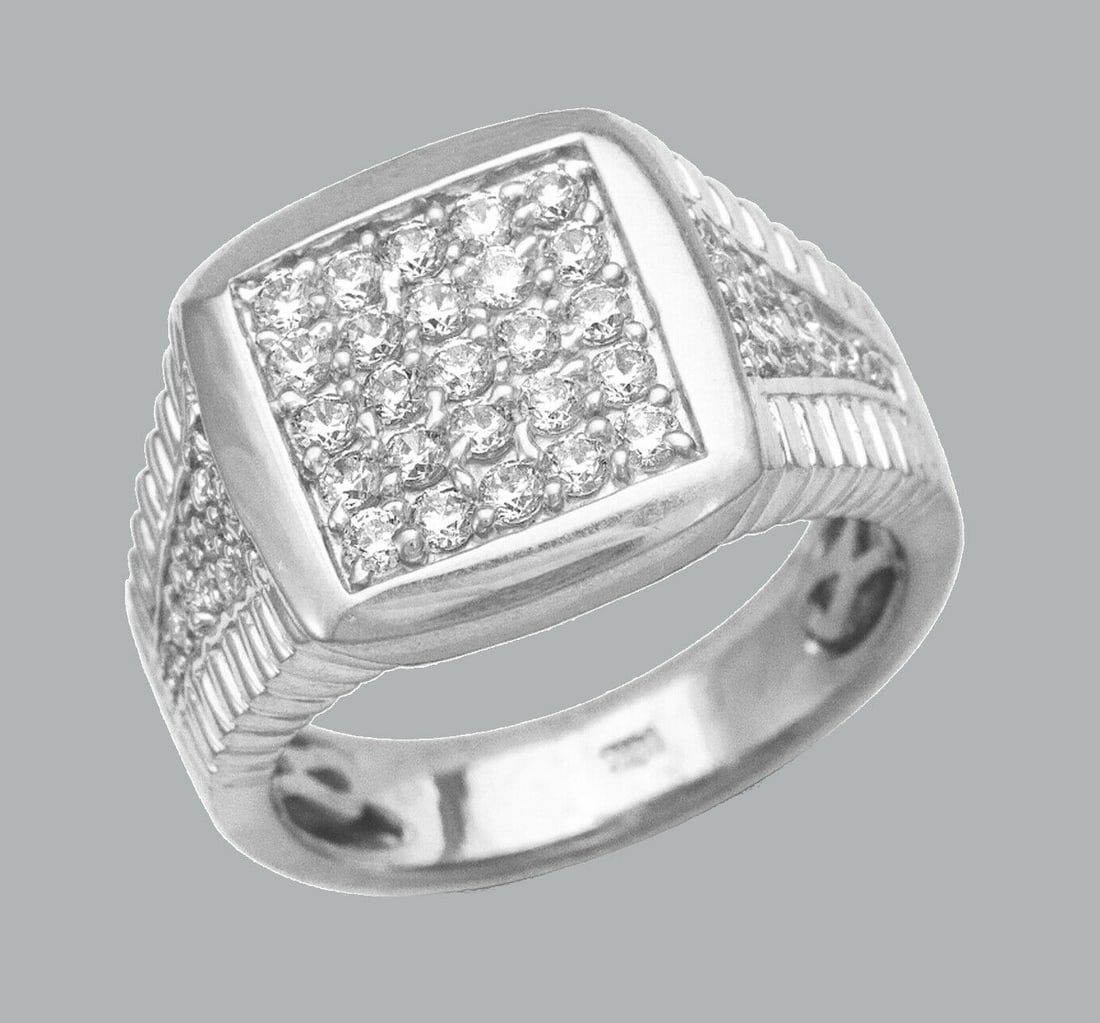 NEW 14K SOLID WHITE GOLD MENS CZ CLUSTER RING (1 of 1)