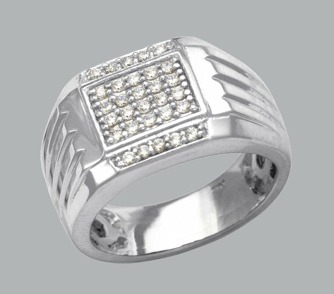 NEW 14K SOLID WHITE GOLD MENS CZ CLUSTER RING (1 of 1)