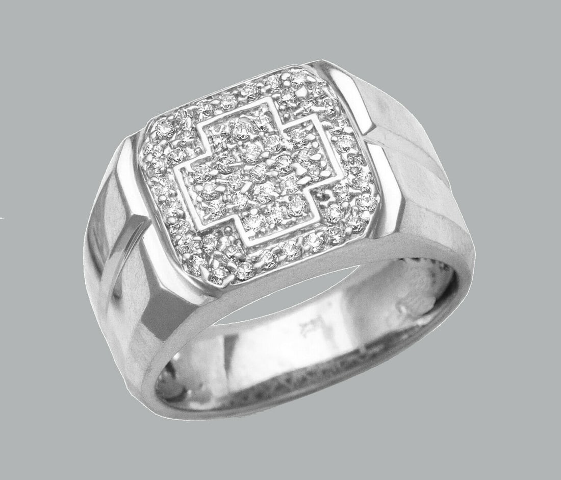 NEW 14K SOLID WHITE GOLD MENS CZ CLUSTER RING (1 of 1)