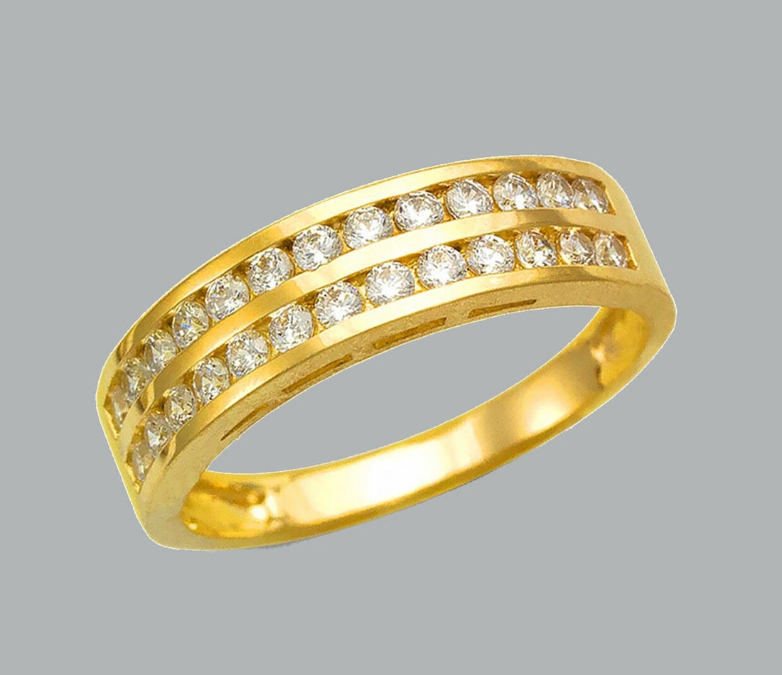 14K YELLOW GOLD LADIES CZ RING BAND CHANNEL SET 2 ROW (1 of 1)