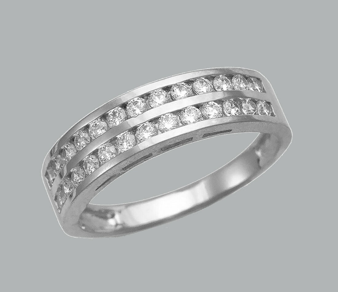 14K WHITE GOLD LADIES CZ RING BAND CHANNEL SET 2 ROW (1 of 1)