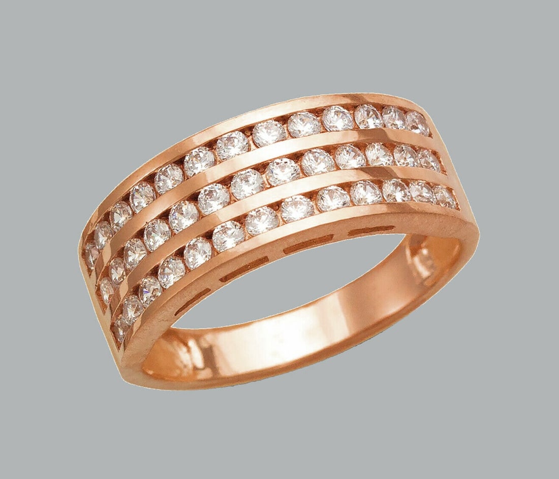 14K ROSE GOLD LADIES CZ RING BAND CHANNEL SET 3 ROW (1 of 1)