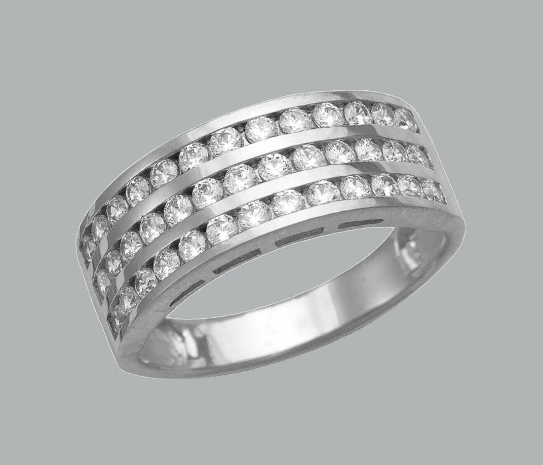 14K WHITE GOLD LADIES CZ RING BAND CHANNEL SET 3 ROW (1 of 1)