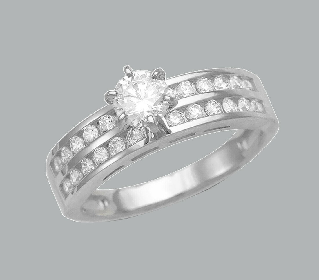 NEW 14K WHITE GOLD LADIES FANCY ENGAGEMENT RING 2 ROW (1 of 1)
