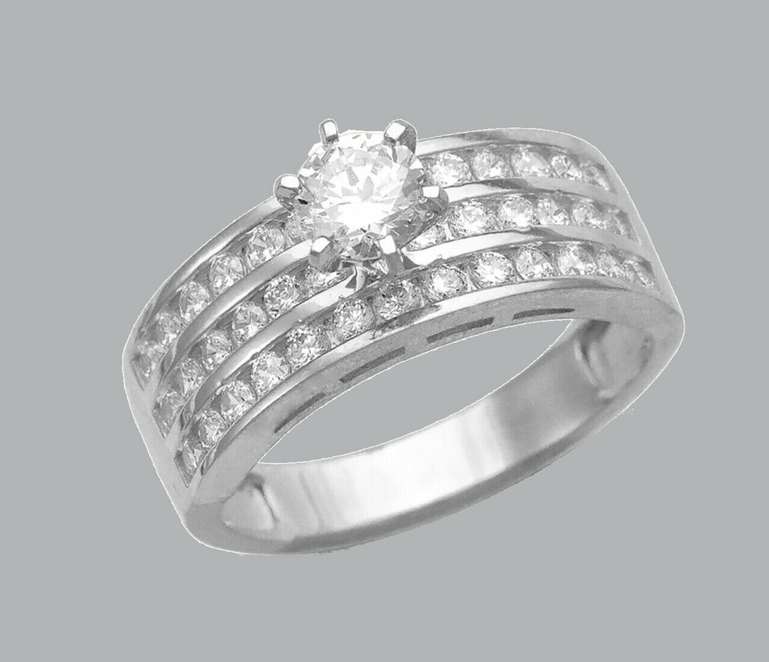 NEW 14K WHITE GOLD LADIES FANCY ENGAGEMENT RING 3 ROW (1 of 1)