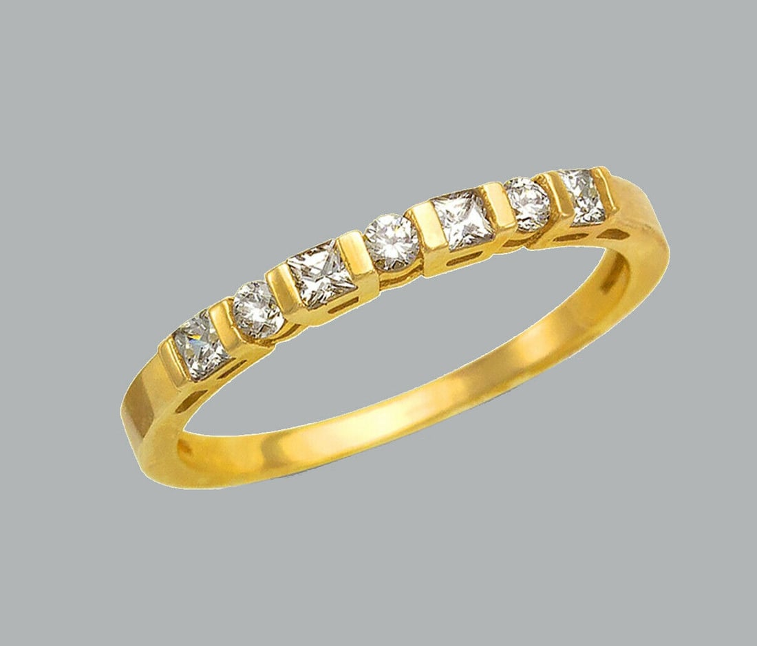 14K YELLOW GOLD FANCY CZ RING BAND ROUND PRINCESS (1 of 1)