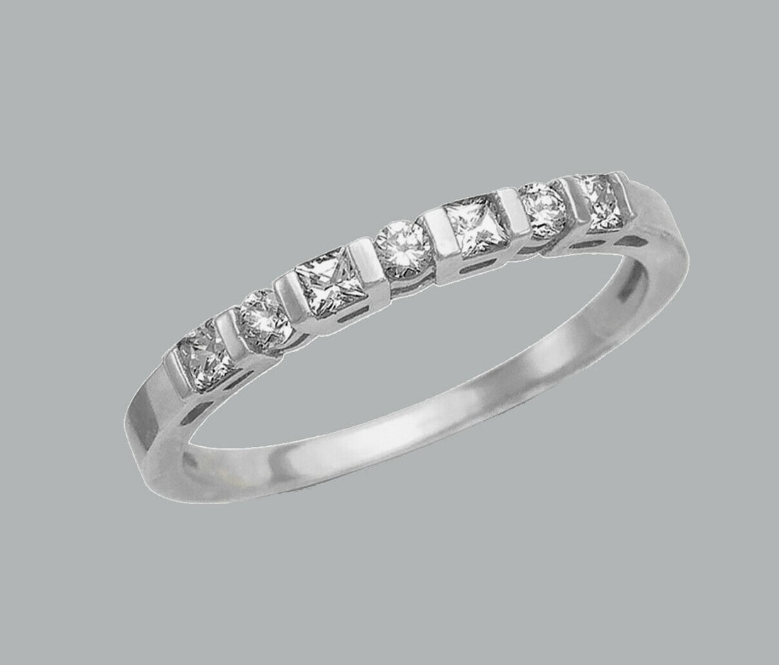 14K WHITE GOLD FANCY CZ RING BAND ROUND PRINCESS (1 of 1)