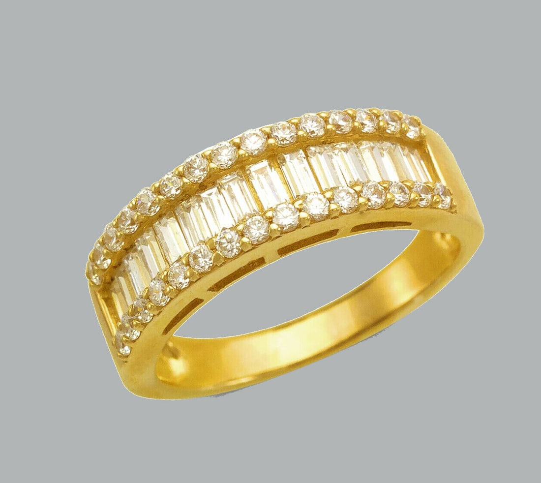 NEW 14K YELLOW GOLD LADIES CZ RING BAND ROUND BAGUETTE (1 of 1)