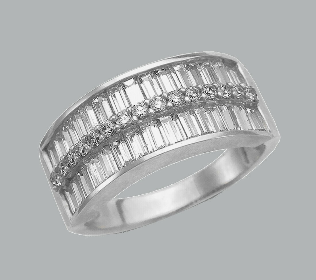 NEW 14K WHITE GOLD LADIES CZ RING BAND ROUND BAGUETTE (1 of 1)