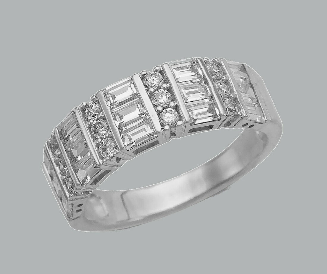 14K WHITE GOLD LADIES CZ RING BAND ROUND BAGUETTE (1 of 1)