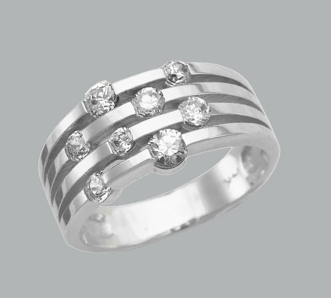 NEW 14K WHITE GOLD LADIES FANCY CZ RING BAND ROUND CUT (1 of 1)