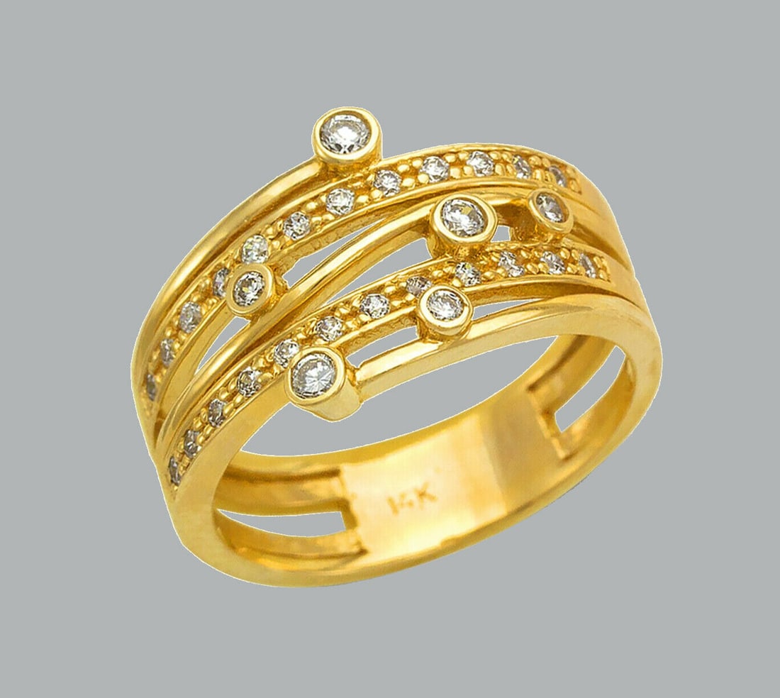 NEW 14K YELLOW GOLD LADIES FANCY CZ RING BAND ROUND CUT (1 of 1)