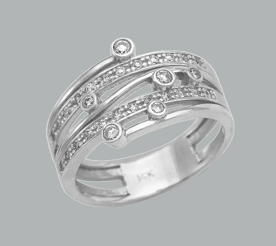 NEW 14K WHITE GOLD LADIES FANCY CZ RING BAND ROUND CUT (1 of 1)