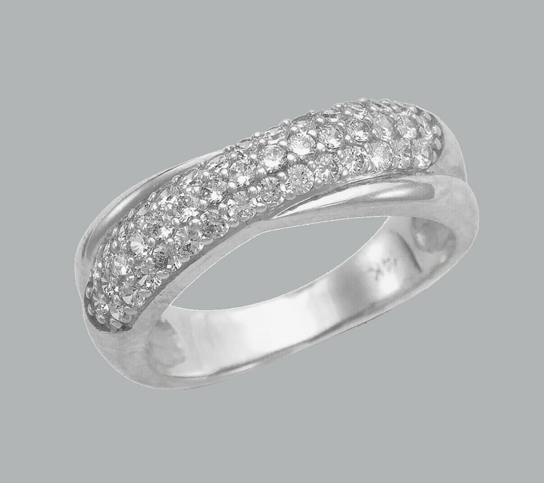 NEW 14K WHITE GOLD LADIES FANCY CZ RING BAND PAVE SET (1 of 1)