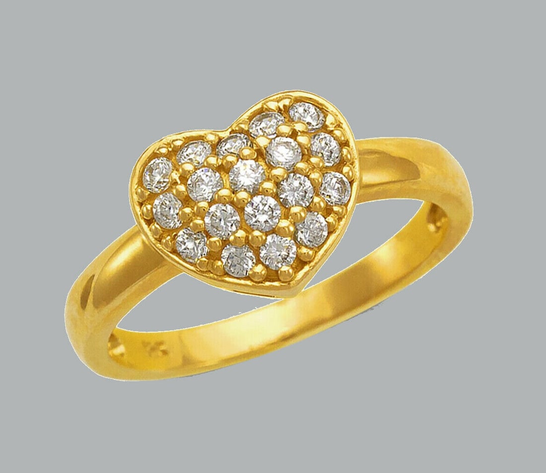 NEW 14K YELLOW GOLD LADIES FANCY CZ RING PAVE SET HEART (1 of 1)