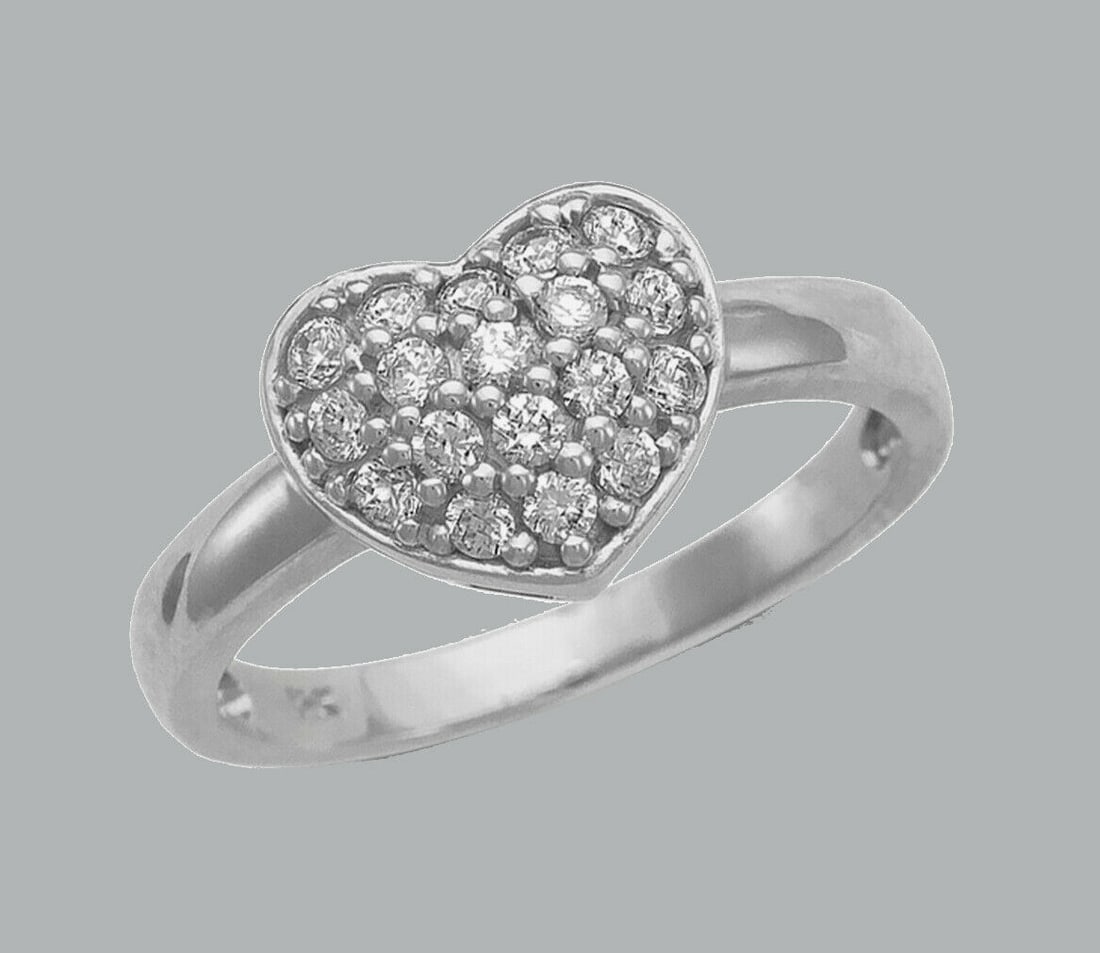 NEW 14K WHITE GOLD LADIES FANCY CZ RING PAVE SET HEART (1 of 1)