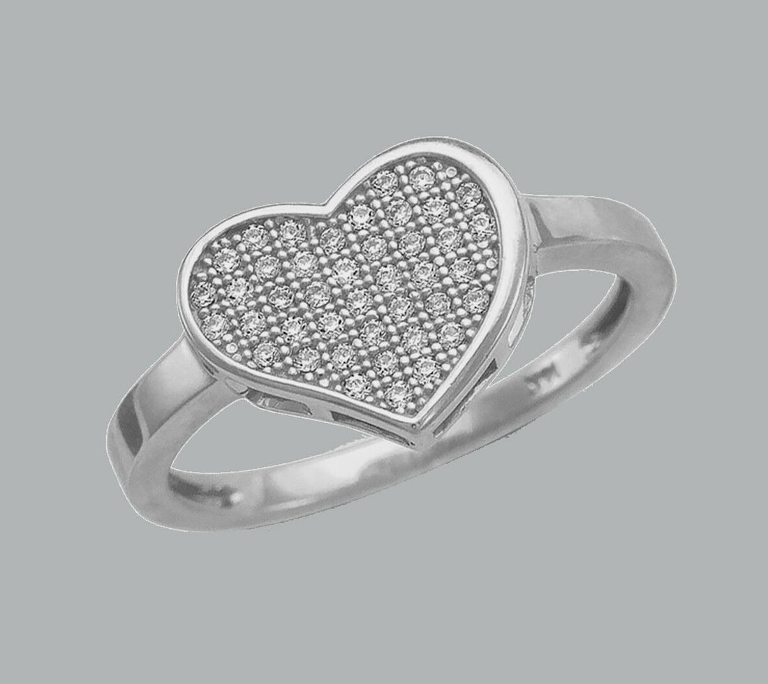 NEW 14K WHITE GOLD LADIES FANCY CZ RING PAVE SET HEART (1 of 1)