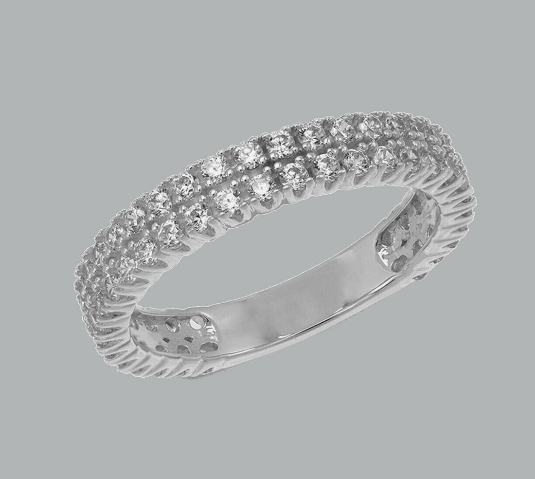 14K WHITE GOLD LADIES CZ RING BAND DOUBLE ETERNITY (1 of 1)
