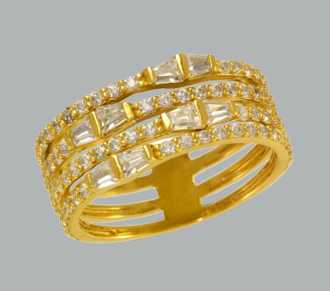 NEW 14K YELLOW GOLD LADIES FANCY CZ RING BAND 4 ROW (1 of 1)