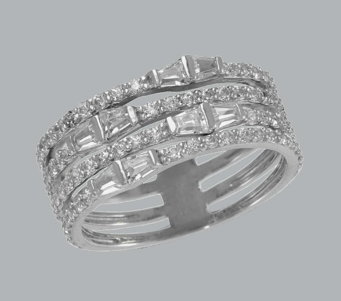 NEW 14K WHITE GOLD LADIES FANCY CZ RING BAND 4 ROW (1 of 1)