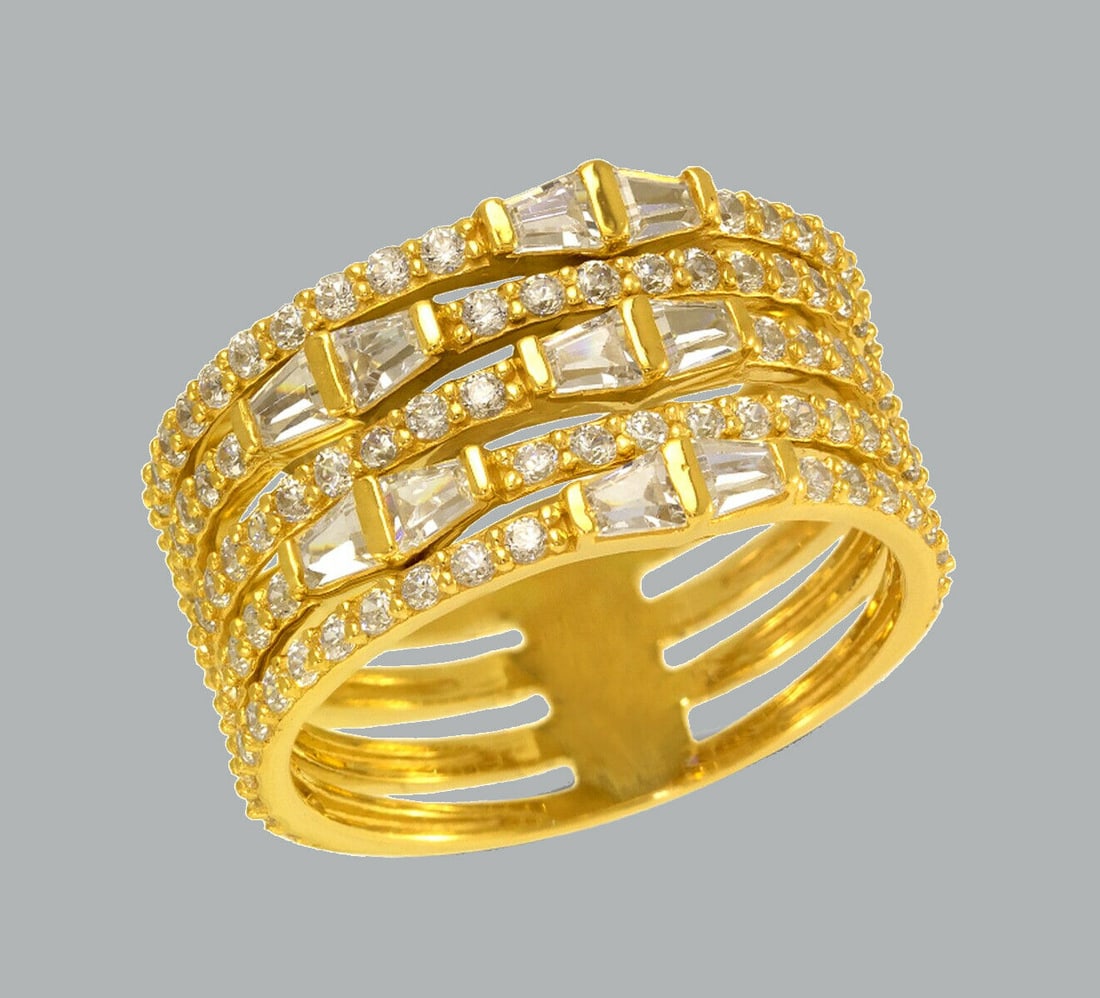 NEW 14K YELLOW GOLD LADIES FANCY CZ RING BAND 5 ROW (1 of 1)