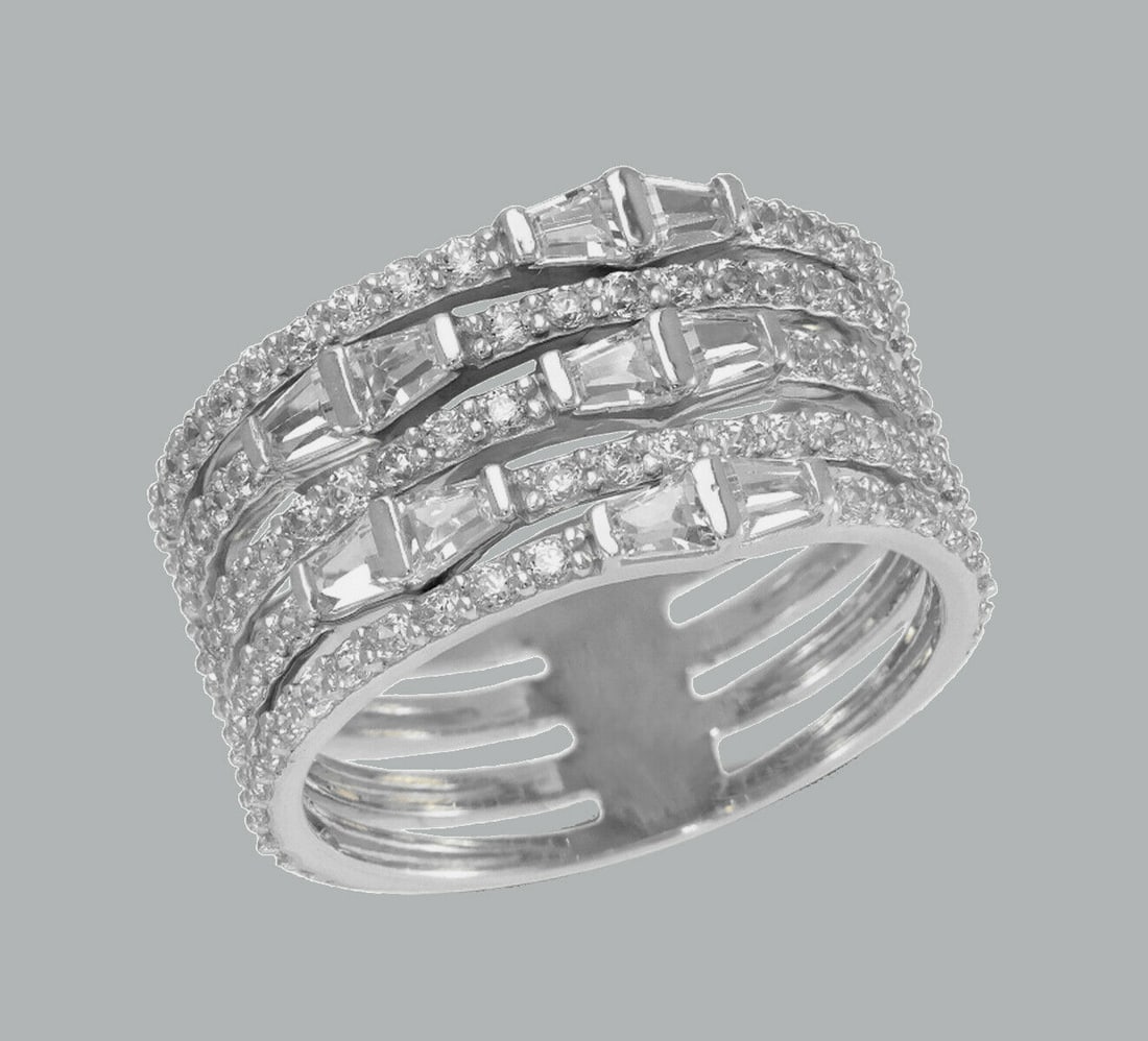 NEW 14K WHITE GOLD LADIES FANCY CZ RING BAND 5 ROW (1 of 1)