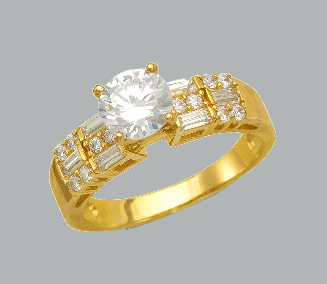 NEW 14K YELLOW GOLD LADIES FANCY ENGAGEMENT RING 3 ROW (1 of 1)