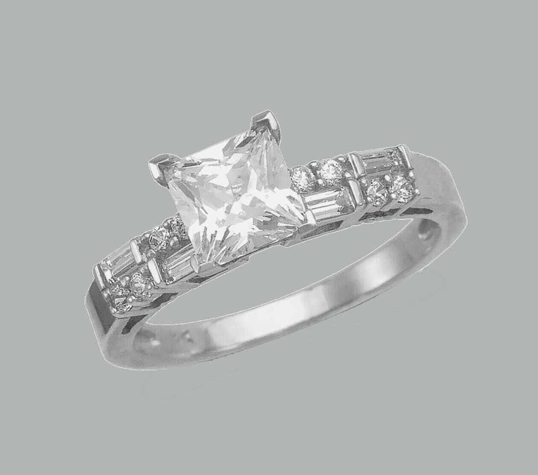 NEW 14K WHITE GOLD ENGAGEMENT RING PRINCESS CUT 2 ROW (1 of 1)