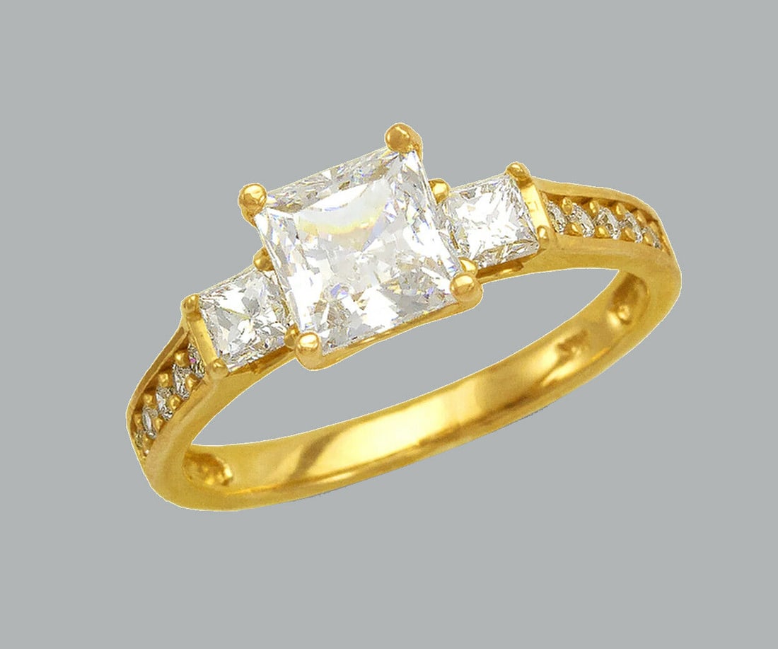 14K YELLOW GOLD LADIES CZ ENGAGEMENT RING PRINCESS CUT (1 of 1)