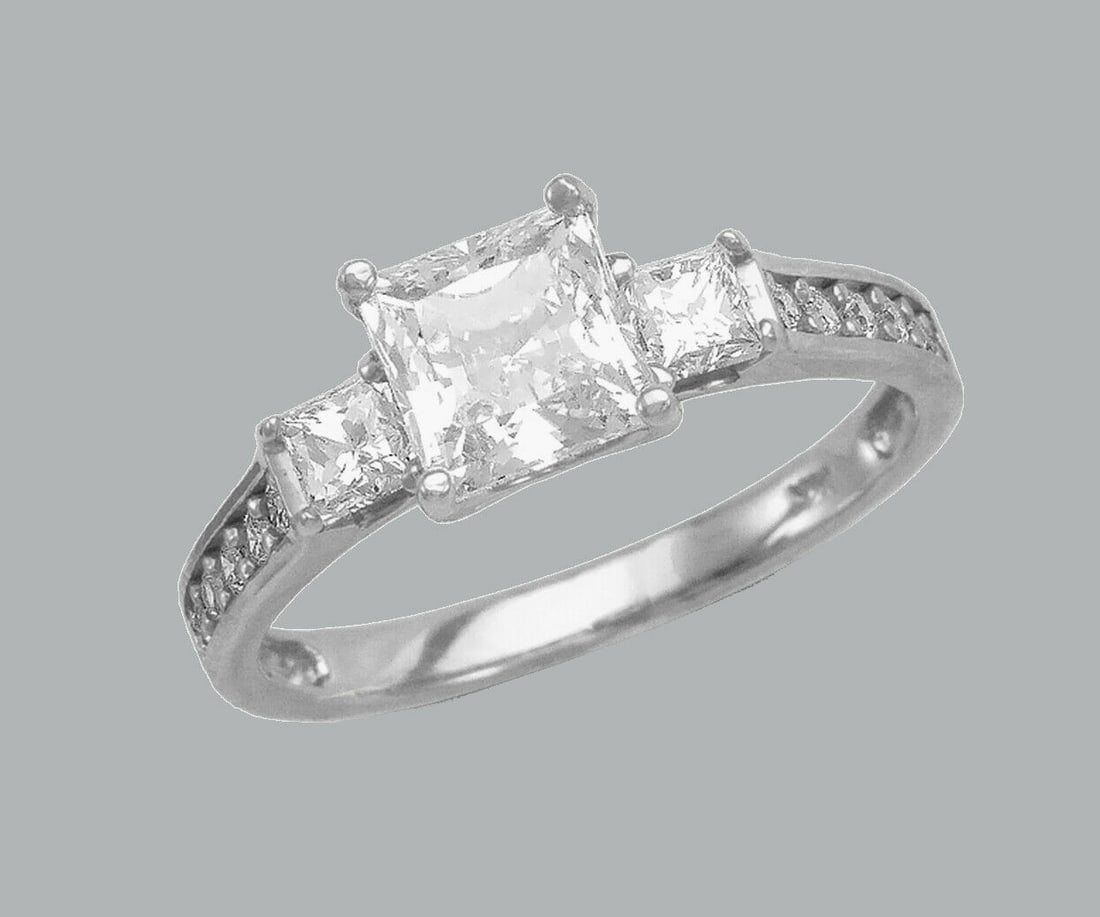 14K WHITE GOLD LADIES CZ ENGAGEMENT RING PRINCESS CUT (1 of 1)