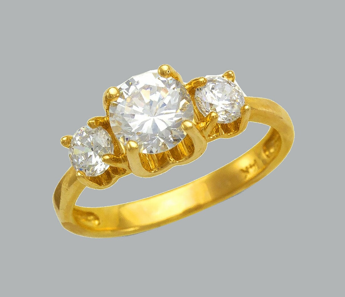 14K YELLOW GOLD LADIES FANCY ENGAGEMENT RING 3 STONE (1 of 1)