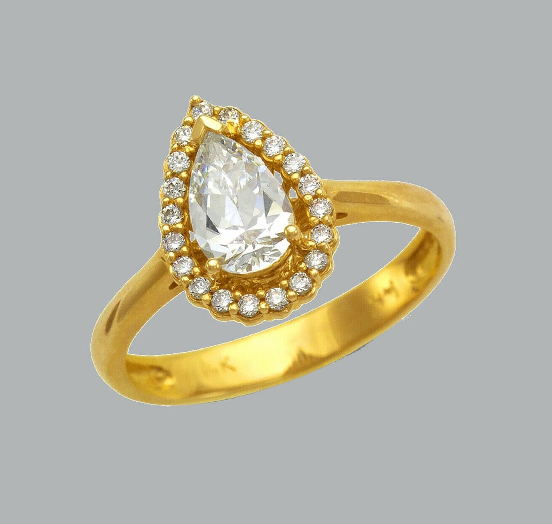 14K YELLOW GOLD ENGAGEMENT RING SOLITAIRE HALO PEAR (1 of 1)