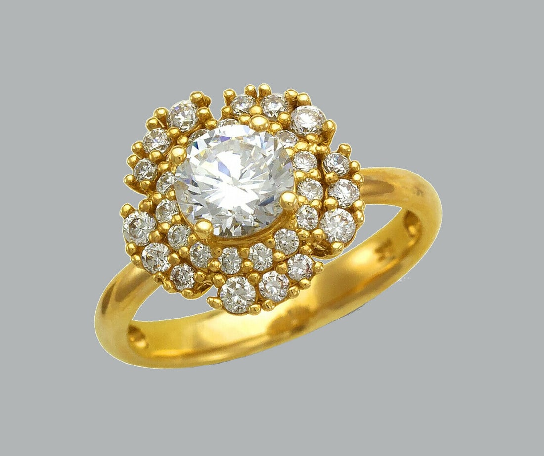 NEW 14K YELLOW GOLD LADIES FANCY ENGAGEMENT RING HALO (1 of 1)